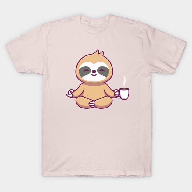 Cute Sloth Yoga Holding Coffee T-Shirt by Catalyst Labs